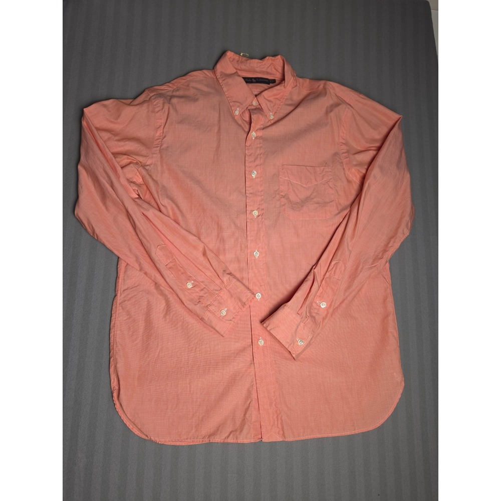 Ralph Lauren Mens Orange Micro Check Button Down Shirt Long Sleeve Pocket Large